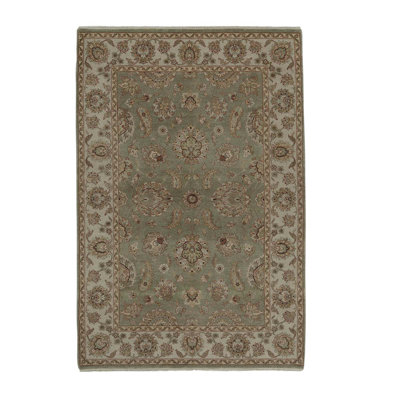 Tapis vert clair / ivoire de haute qualité noué à la main Trinity