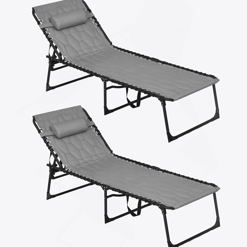 Outsunny Folding Chaise Lounge Set With 5-Level Reclining Back, Padded Seat, Side Pocket & Headrest For Outdoor Relaxation