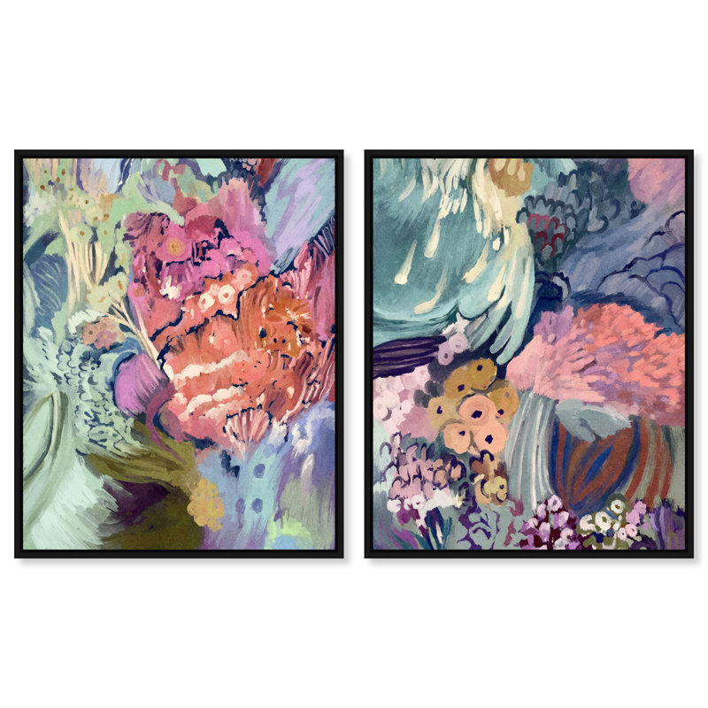 Abstract Botanicals Set Set by Oliver Gal, 62"H x 50"W, Black Floater Frame