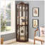 Armoire vitrée d'angle vitrée éclairée avec tablettes réglables Armoire à vin en cerisier sculpté, parfaite pour la maison ou le bureau - Cerisier foncé-501030301