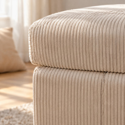 Pouf de rangement en velours côtelé, repose-pieds rectangulaire relevable avec coffre de rangement, repose-pied multifonction avec rangement dissimulé, banc rembourré pour salon, chambre, entrée, beige