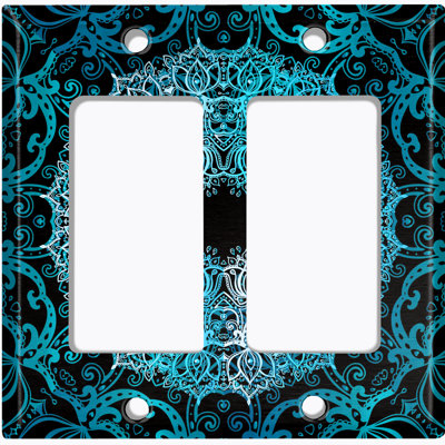 Teal Blue Circle Mandala Black Patterned 2 - Gang Rocker Standard Wall Plate
