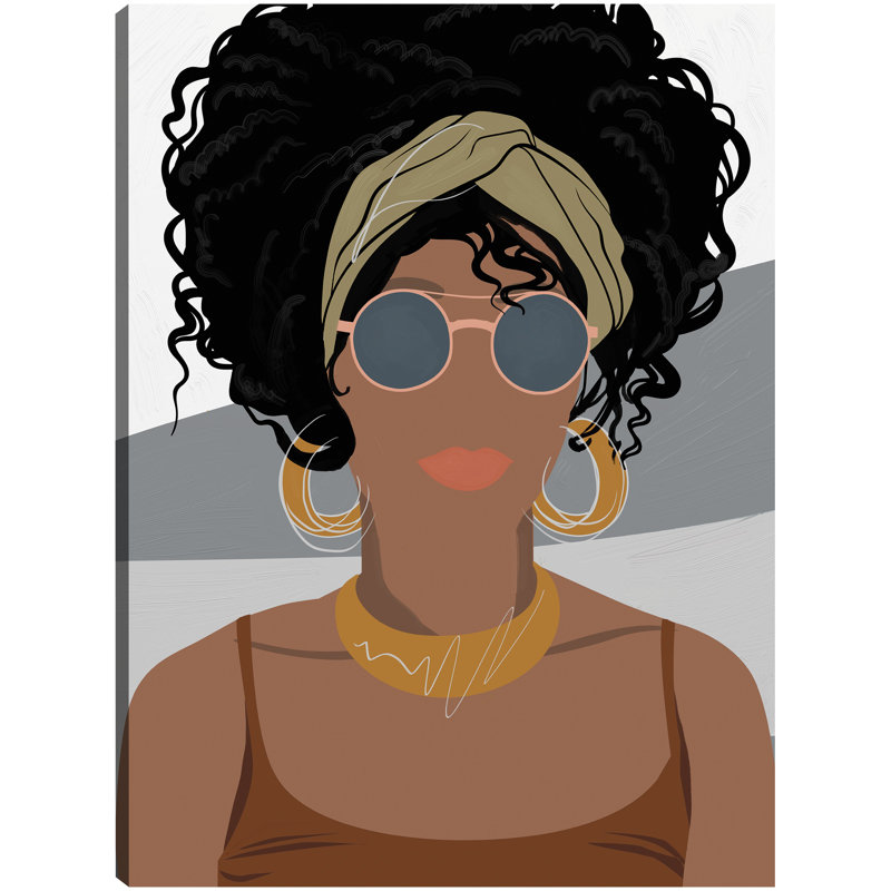 Stylish Portrait Canvas Art Print in Brown and Gold, 24" x 18"