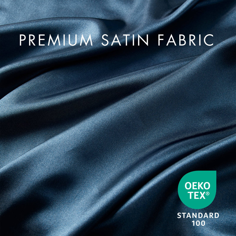 Satin Wrinkle Resistant Luxury Sheet Set, Full Sheet Set + 4 Standard Pillowcases, Midnight Blue
