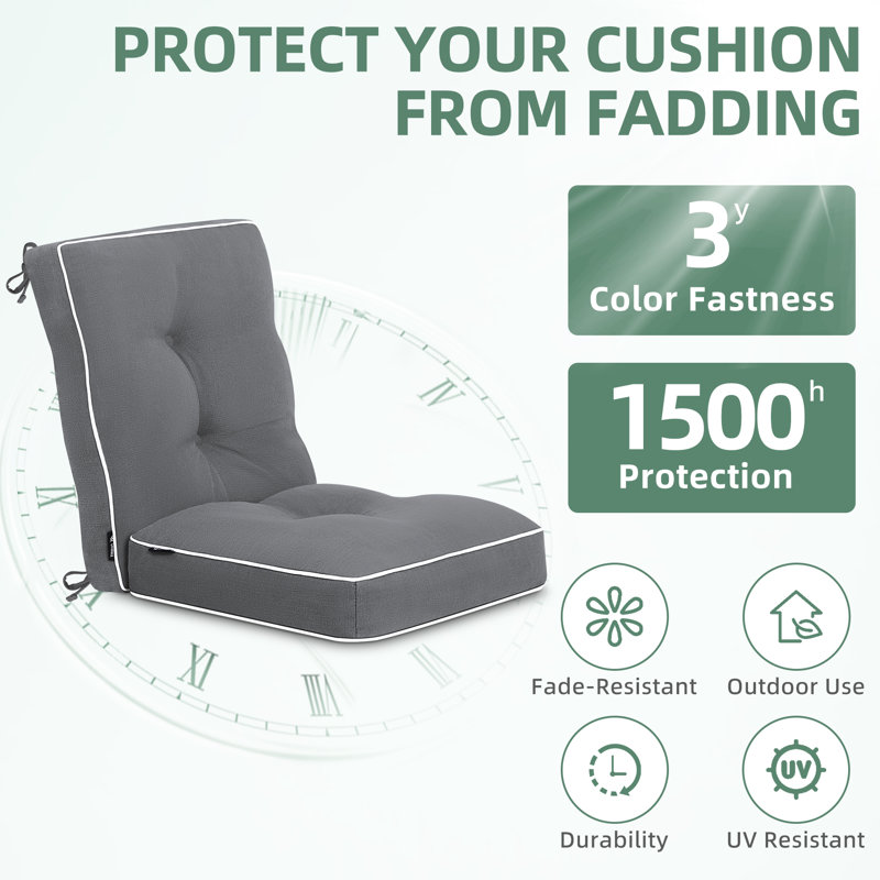 Favoyard Rocking Chair Cushion Set, Indoor & Outdoor Rocker Seat Cushion Set for Patio Furniture with Ties, Dark gray