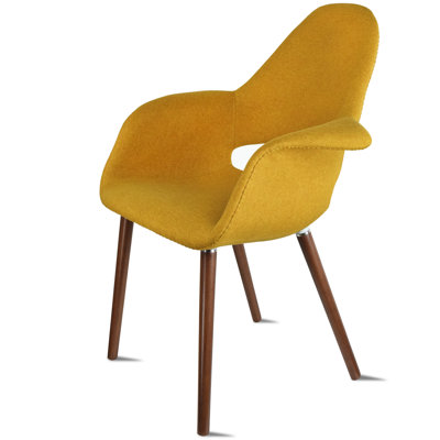 Colley Cornelison Upholstered Solid Back Arm Chair – Mid-Century Modern Design with Fabric Seat and Wood Legs