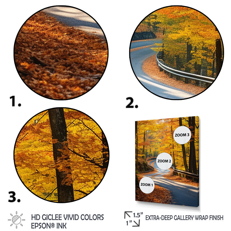 Passerelle, route d'automne dans la forêt III, Cadre flottant blanc, H 32 po x l 24 po x P 1 po