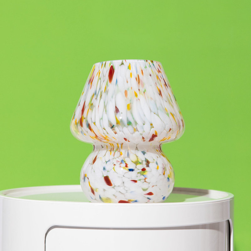 Mini lampe de table en verre couleur champignon, Blanc / rouge / jaune, Blanc / rouge / jaune