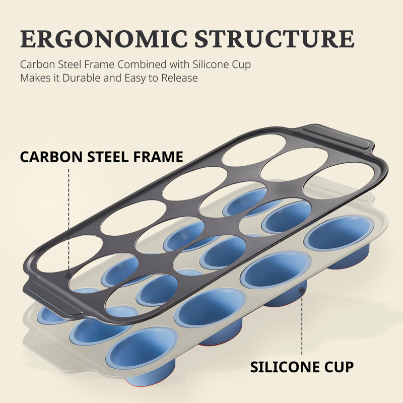 Silicone Muffin Pan With Metal Frame, Egg Bite Molds For Baking, Cupcake Pans 12 Regular Size, Muffin Tins Easy To Pop Nonstick Non Toxic Bakeware For Oven