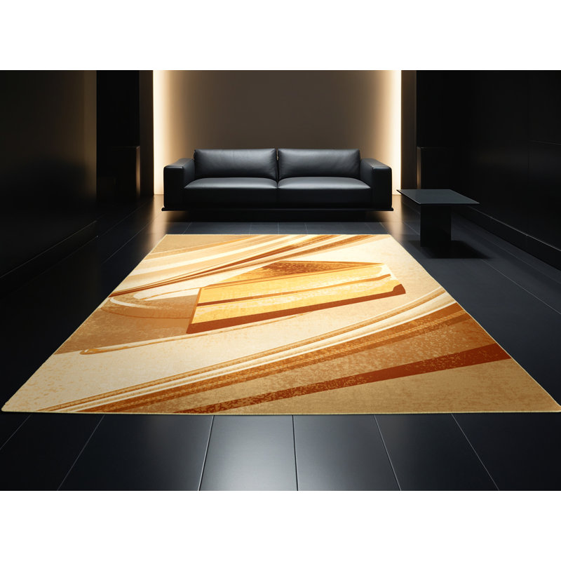 Machine Washable Templeton Cheesecake Posh & Luxe Rug in Beige – Yellow Binding, 7x9