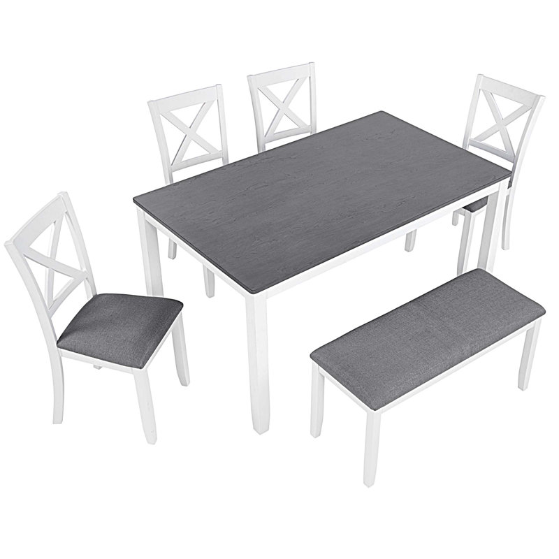 Ensemble de table de salle à manger 6 pièces avec banc, ensemble de table à manger en bois pour 6