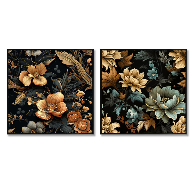 Verrill - Ensemble de 2 collages floraux carrés, Cadre flottant blanc, H 36 po x l 73 po