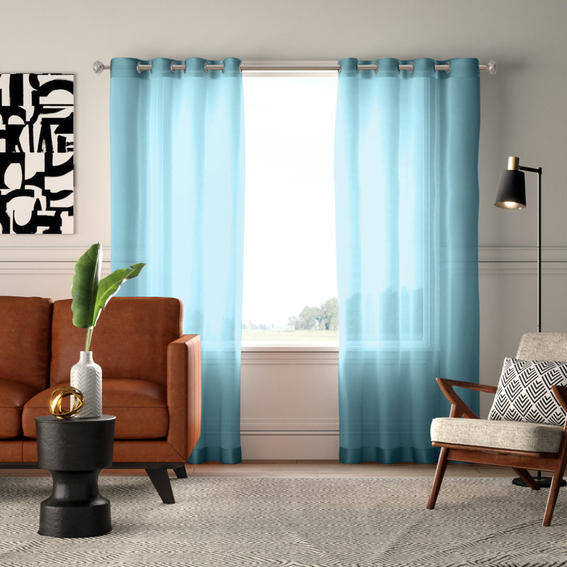 Carmille Semi-Sheer Grommet Curtain Panels, 54" W x 84" L, Aqua Blue (Teal)