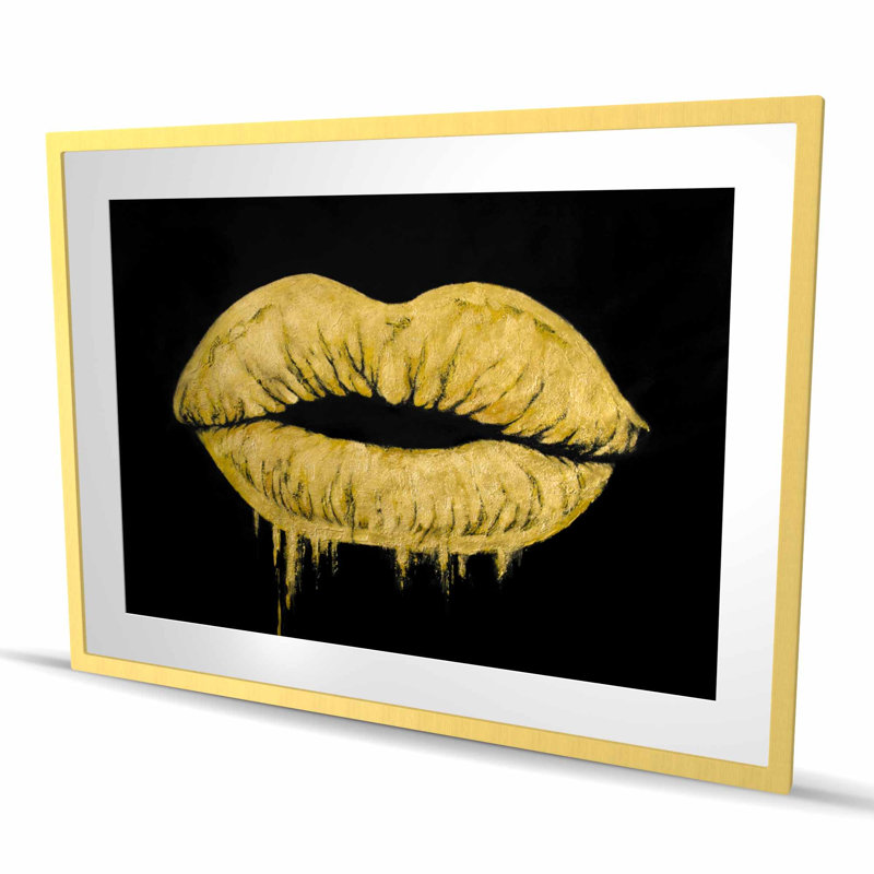Golden Lips - Bedroom Figurative Framed Matted Print Decor