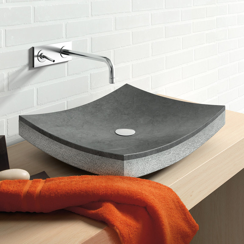 Lavabo de salle de bain vasque rectangulaire fait à la main en pierre, Noir
