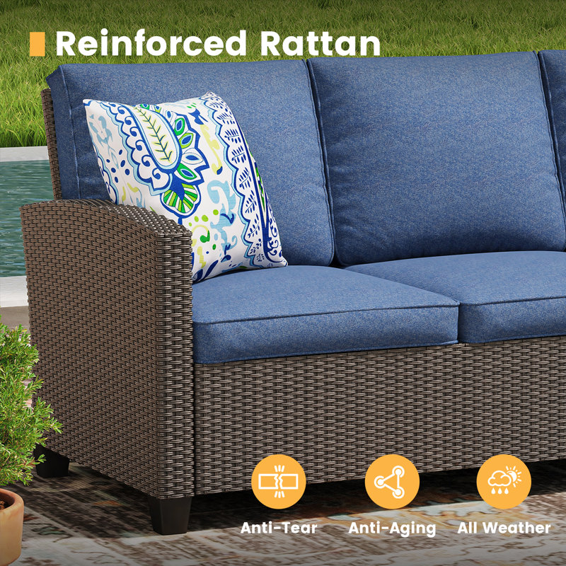 9-Person Patio Conversation Set with 3-seat Wicker Sofas and Ottomans, Slate Blue