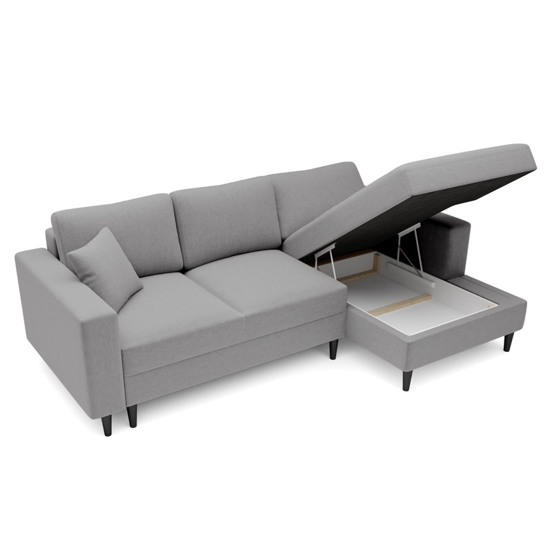 Ajten 3 Seater Velvet Sofa Bed, Right Hand Facing, Grey