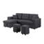 Canapé-lit modulaire réversible en tissu gris foncé 93 po avec méridienne et 2 tabourets Dennis-311410028