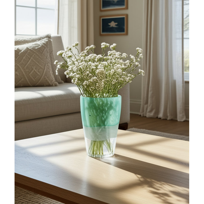 Modern Glass Vase with Dual-Layered Artistic Design and Cracked Texture Base - Stylish Single Decorative Glass Vessel for Home Accent or Centerpiece Display - Contemporary Glass Vases Decor