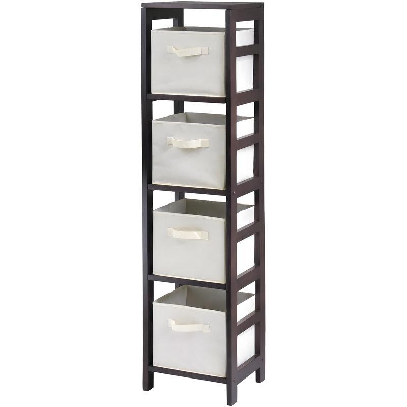 Winsome Wood 4-Section Storage Shelf With Foldable Fabric Baskets, Open Airy Design, Solid And Composite Wood Construction