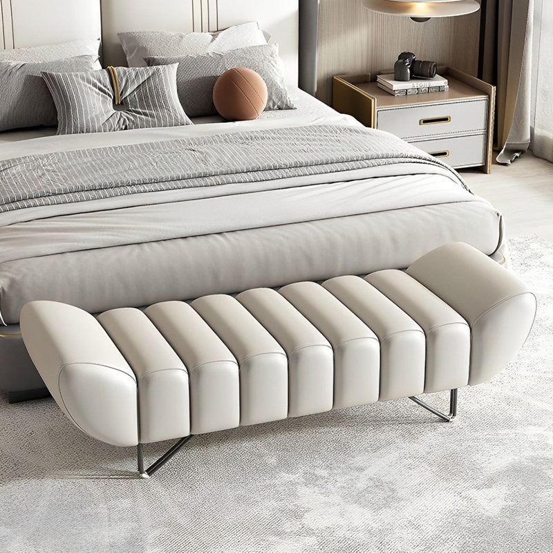 Banc rembourré en cuir Tatelynn, Blanc cassé