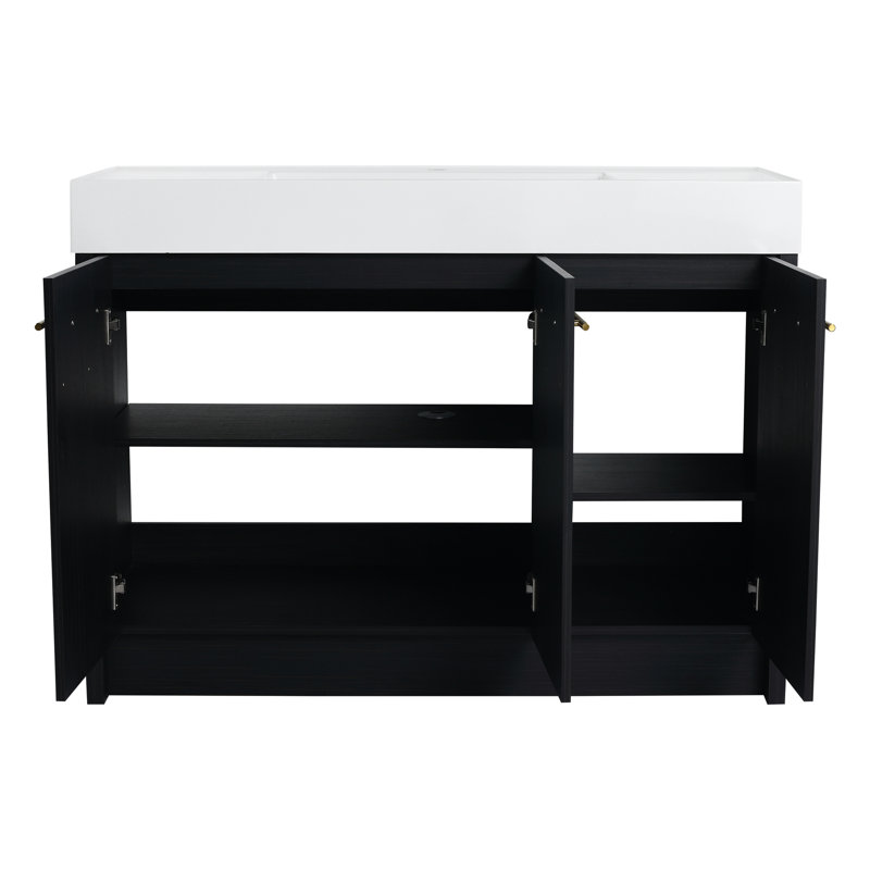 48 Inch Bathroom Vanity With Resin Sink, Quietly Door, Modern Accessory, Black Chestnut Exposure, Plywood Formed Freestanding Soundlessly Object, Demonstration,