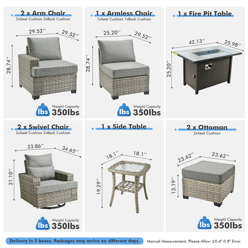 Wahkon Wicker/Rattan 5 - Person Seating Group With Swivel Chairs and Cushions, Gray