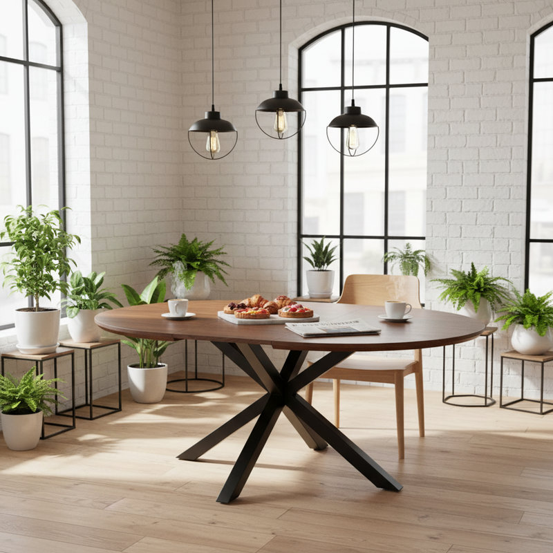 Table de salle à manger extensible de 47,24 à 78,74 po, plateau en panneau de fibres à densité moyenne noyer avec pieds en métal noir, sièges 4-8
