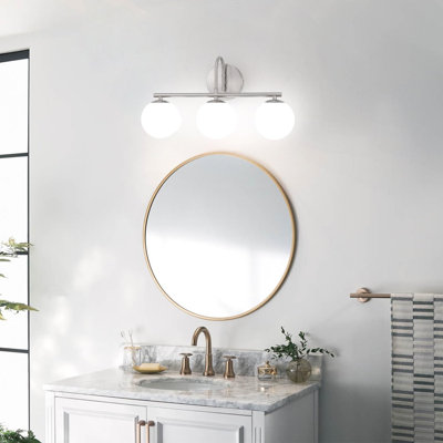 Modern Brushed Nickel Vanity Light Fixture With Frosted Globe Glass Shades, 3-Light Wall Sconce For Bathroom Mirror, Hardwired Dimmable Lighting