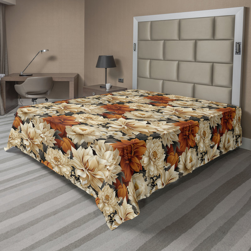 Floral Flat Sheet, Dark Orange Taupe Khaki