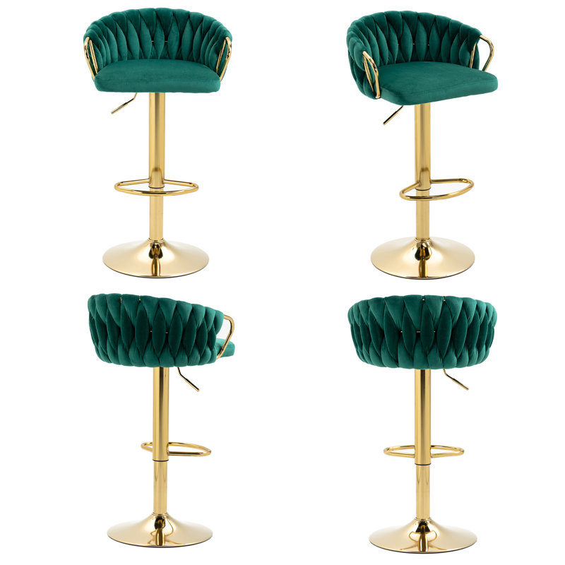 Christal Swivel Upholstered Adjustable Height Counter Stool, Dark Green