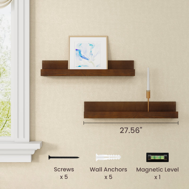 2 Piece Pine Wood Picture Ledge Shelves
