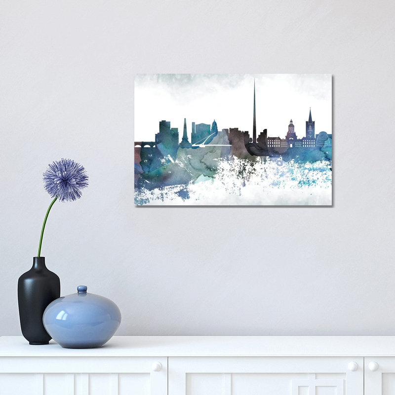 Dublin Bluish Skyline by WallDecorAddict - Wrapped Canvas Print, 30.48 cm H x 45.72 cm W