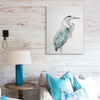 Grue aquarelle aux tons bleus, oiseau aquatique par Patti Mann - Peinture