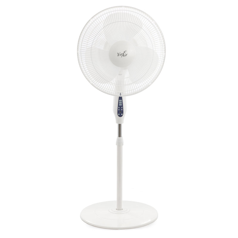 Vie Air 16 Inch 3 Speed Oscillating Stand Fan with Remote Control in White, White