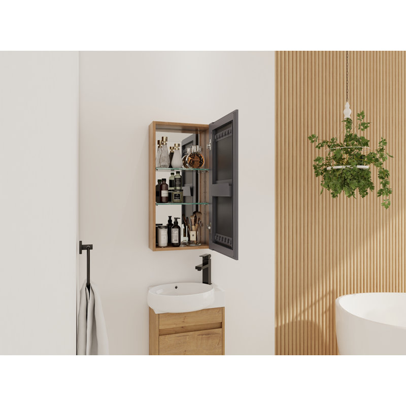 Armoire de salle de bain 14 po avec rangement, armoire à pharmacie murale avec porte miroir