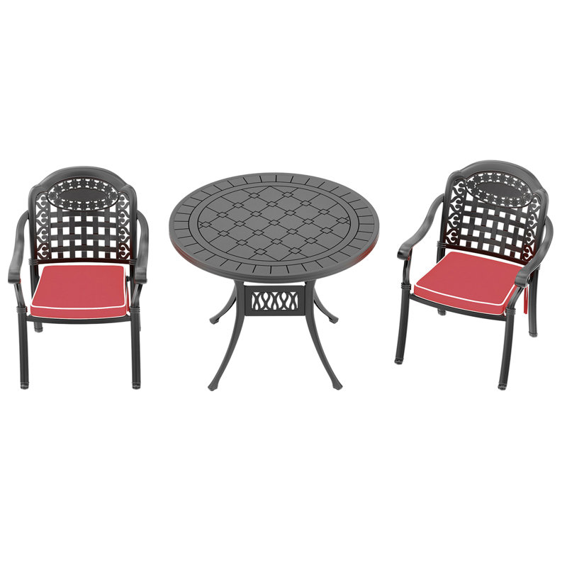 Aarif 2 - Person Patio Dining Set with Round Table , Cushions Included
