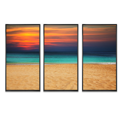 Sand To Sky Colorful Seashore - Sea & Shore Framed Canvas Wall Art Set Of 3 -  Highland Dunes, F8930DE276CC40B788FA9FDFFEF9CC96