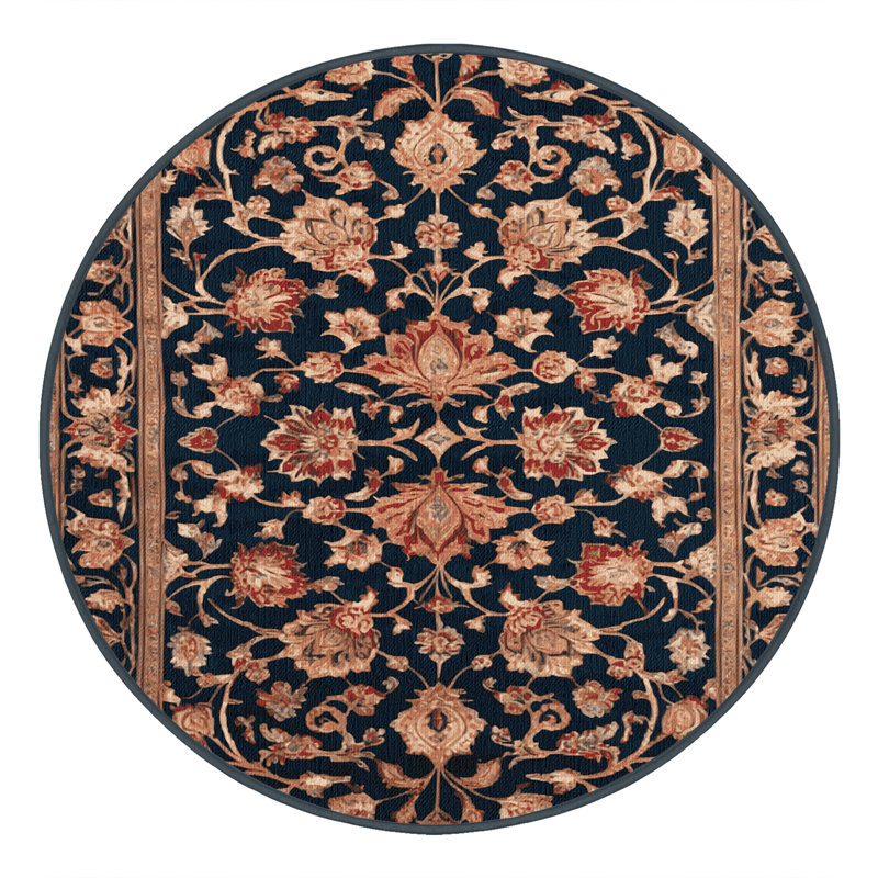 Tapis persan gris lavable à la machine, Rond 5 pi