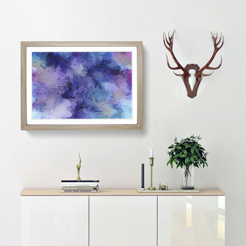 Midnight Joy in Abstract - Picture Frame Painting Print, 27cm H x 36cm W x 2cm D, Oak Framed