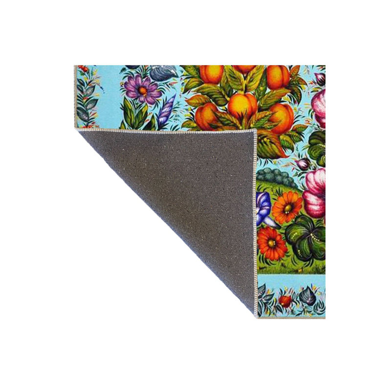 Tapis bleu lavable décoratif multicolore, Sous-tapis carré 3 pi 3 po inclus