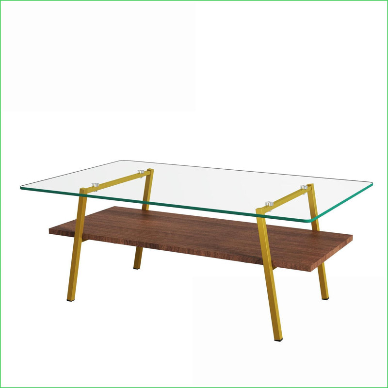 Table basse moderne en verre trempé pour le salon avec pieds dorés, facile à nettoyer et amp; Durable