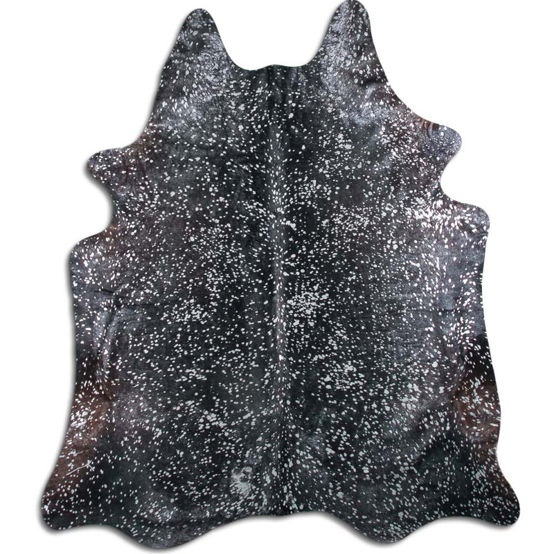 Tapis vache à la main argent/noir tissé à la main premium Parise