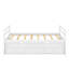 Lit simple avec tête de lit, pied de lit, lit gigogne et trois tiroirs de rangement, lit simple en bois de pin avec tête de lit et pied de lit-114346292