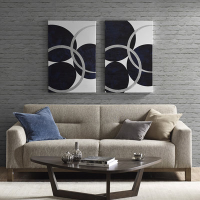 Art moderne sur toile cercle bleu marine moderne - décoration intérieure argentée 24 x 36 avec décor contemporain 24 po x 36 po