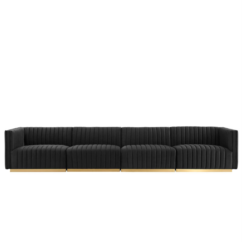 Gold Black Tufted Velvet Track Arm Sofa, 119"