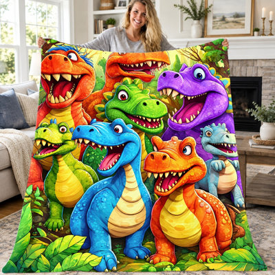1pc Cartoon Dinosaur Throw Blanket, Cute Kawaii Dinosaur Pattern Flannel Blanket, Super Soft Cozy Lightweight Warm Blanket for Sofa Couch Bed Living Room Dorm Office Travel, Home Decor All‑Season Blanket, Machine Washable, Holiday Gift