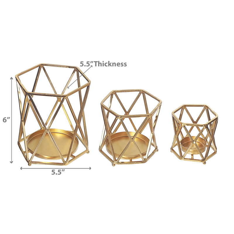 Ensemble de 3 porte-votives Diamond, Doré