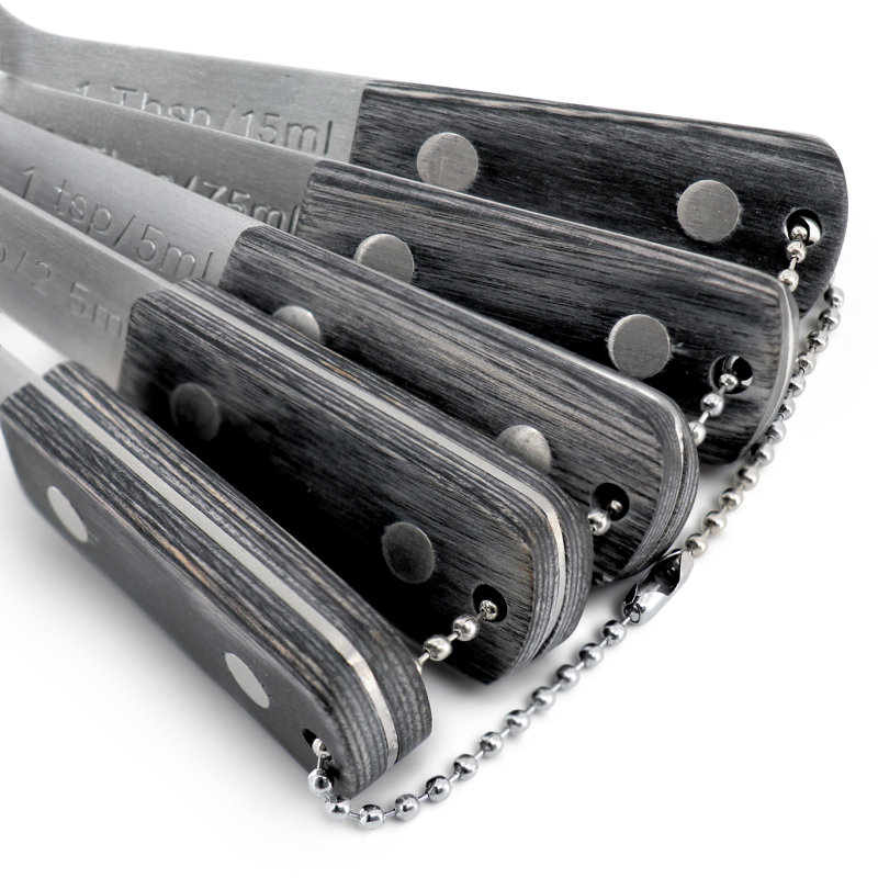 Oster Oster Blakeley 5 Piece Stainless Steel Measuring Spoon Set in Dark Gray with Wood Handles