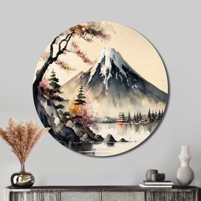 Paysage japonais en aquarelle II - paysages ronds, art en métal
